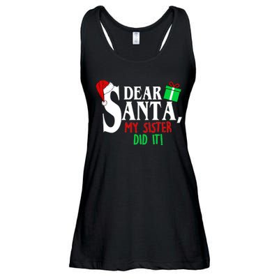 Funny Family Christmas Dear Santa my Sister Did It Ladies Essential Flowy Tank