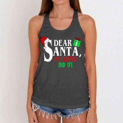 Funny Family Christmas Dear Santa my Sister Did It Women's Knotted Racerback Tank