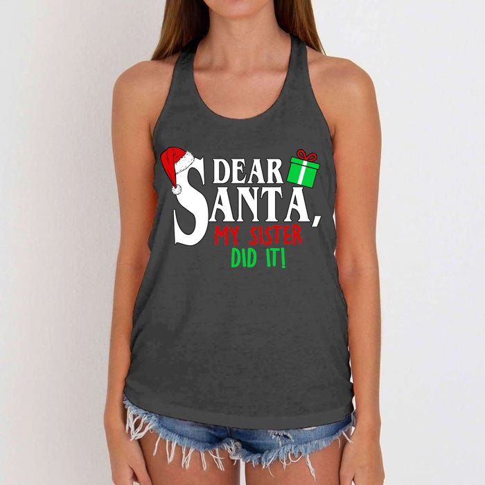 Funny Family Christmas Dear Santa my Sister Did It Women's Knotted Racerback Tank