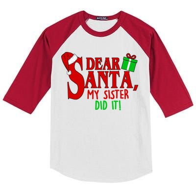 Funny Family Christmas Dear Santa my Sister Did It Kids Colorblock Raglan Jersey