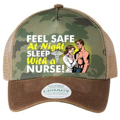Funny Feel Safe at Night Sleep With a Nurse! Legacy Tie Dye Trucker Hat