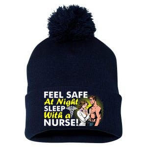 Funny Feel Safe at Night Sleep With a Nurse! Pom Pom 12in Knit Beanie