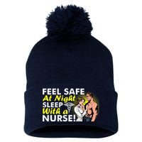 Funny Feel Safe at Night Sleep With a Nurse! Pom Pom 12in Knit Beanie