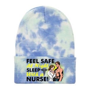 Funny Feel Safe at Night Sleep With a Nurse! Tie Dye 12in Knit Beanie