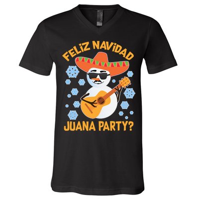 Funny Feliz Navidad Juana Party Snowman V-Neck T-Shirt