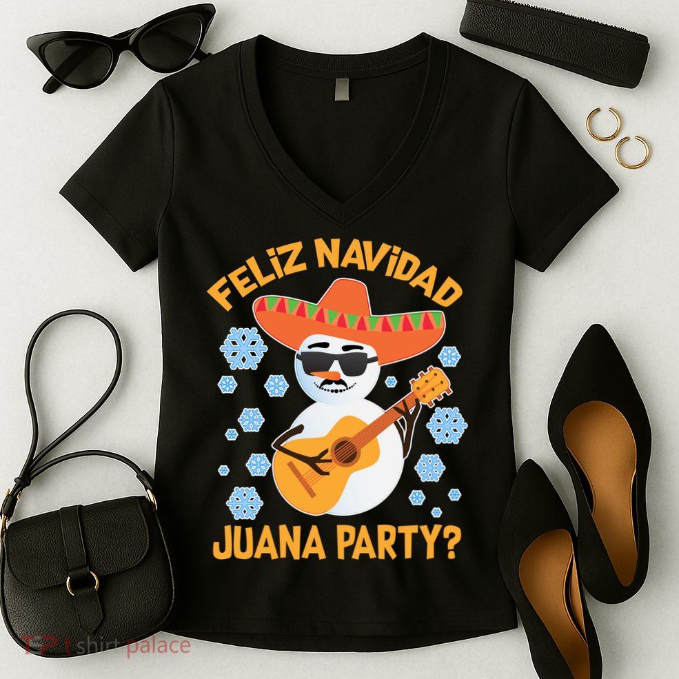 Funny Feliz Navidad Juana Party Snowman Women's V-Neck T-Shirt