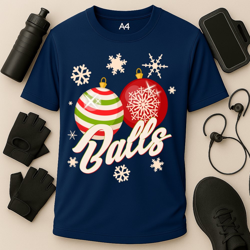 Funny Festive Christmas Balls Cooling Performance Crew T-Shirt