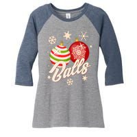 Funny Festive Christmas Balls Women's Tri-Blend 3/4-Sleeve Raglan Shirt