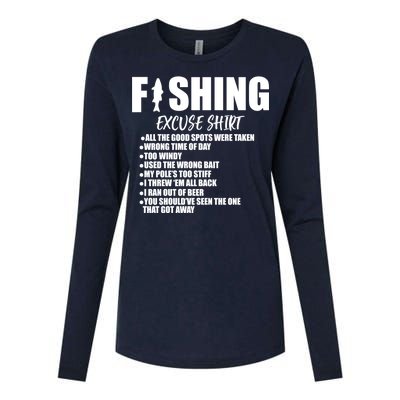 Funny Fishing Excuses Womens Cotton Relaxed Long Sleeve T-Shirt