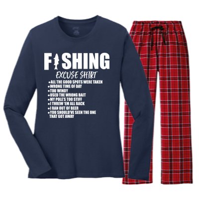 Funny Fishing Excuses Women's Long Sleeve Flannel Pajama Set 