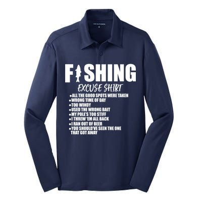 Funny Fishing Excuses Silk Touch Performance Long Sleeve Polo