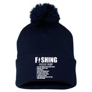 Funny Fishing Excuses Pom Pom 12in Knit Beanie