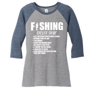 Funny Fishing Excuses Women's Tri-Blend 3/4-Sleeve Raglan Shirt