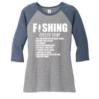 Funny Fishing Excuses Women's Tri-Blend 3/4-Sleeve Raglan Shirt