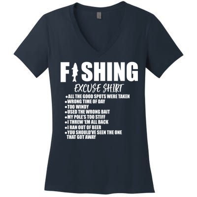 Funny Fishing Excuses Women's V-Neck T-Shirt