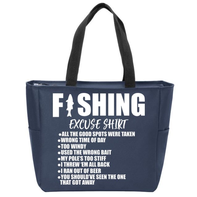 Funny Fishing Excuses Zip Tote Bag