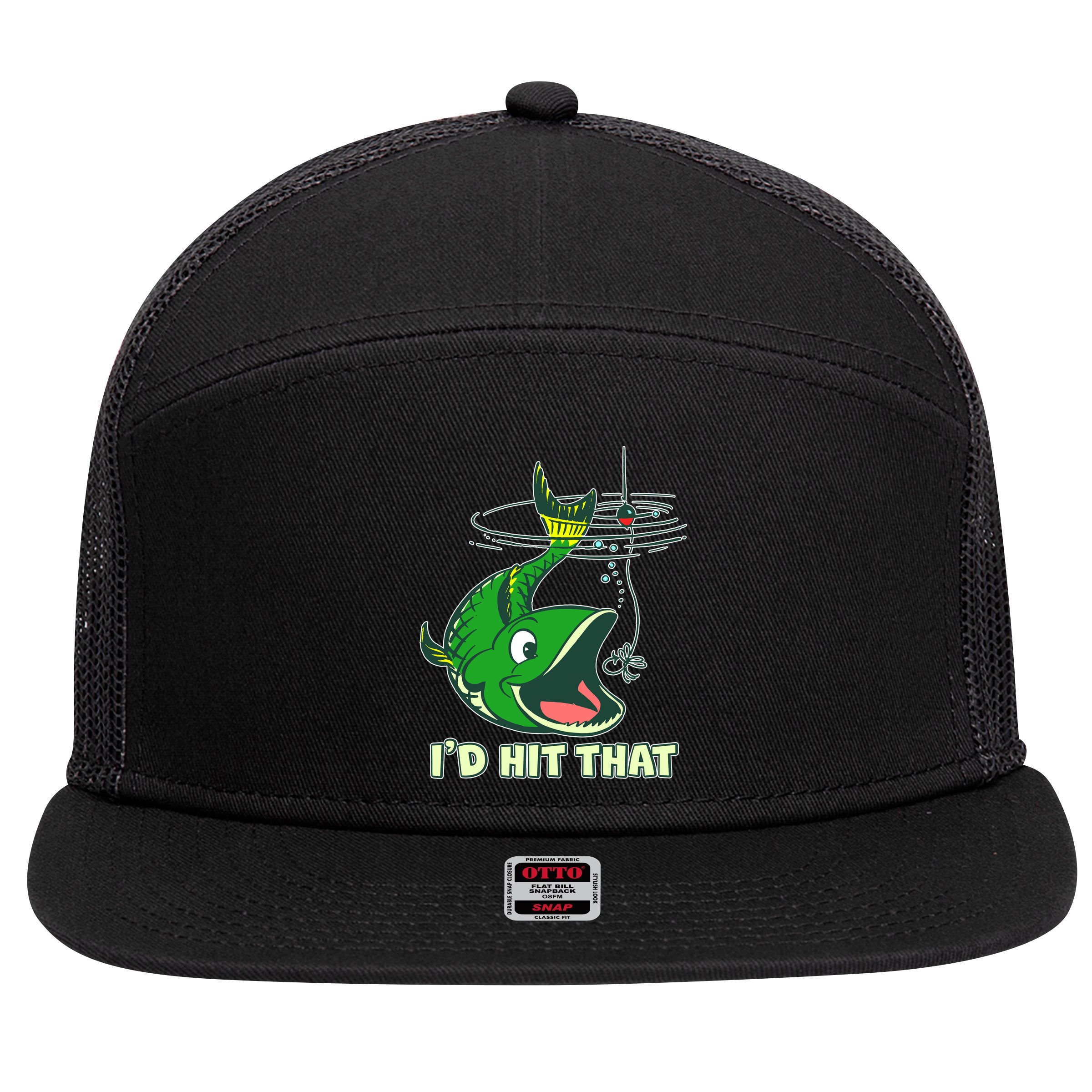 Funny Fishing I'd Hit That 7 Panel Mesh Trucker Snapback Hat