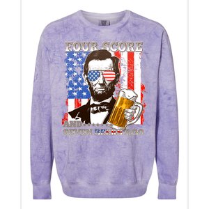 Funny Four Score And Seven Beers Ago Abe Lincoln Colorblast Crewneck Sweatshirt