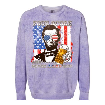 Funny Four Score And Seven Beers Ago Abe Lincoln Colorblast Crewneck Sweatshirt