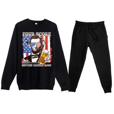 Funny Four Score And Seven Beers Ago Abe Lincoln Premium Crewneck Sweatsuit Set