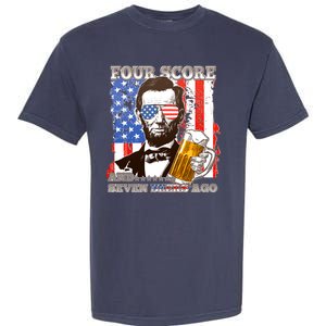 Funny Four Score And Seven Beers Ago Abe Lincoln Garment-Dyed Heavyweight T-Shirt