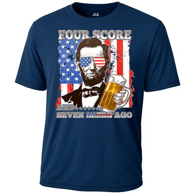 Funny Four Score And Seven Beers Ago Abe Lincoln Cooling Performance Crew T-Shirt