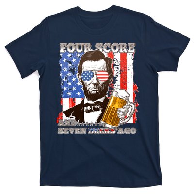 Funny Four Score And Seven Beers Ago Abe Lincoln T-Shirt