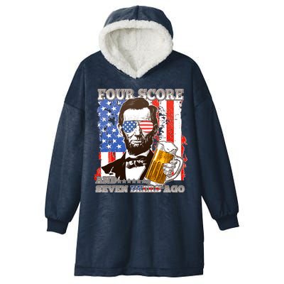 Funny Four Score And Seven Beers Ago Abe Lincoln Hooded Wearable Blanket