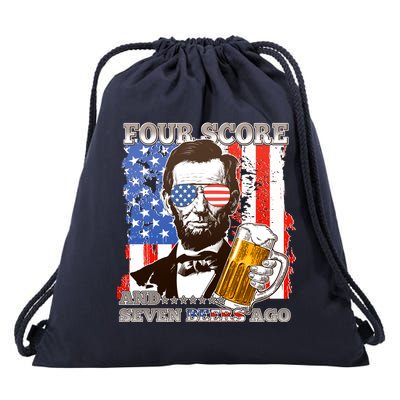 Funny Four Score And Seven Beers Ago Abe Lincoln Drawstring Bag