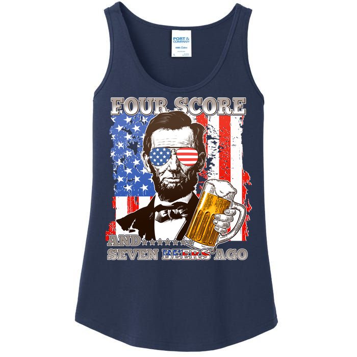 Funny Four Score And Seven Beers Ago Abe Lincoln Ladies Essential Tank