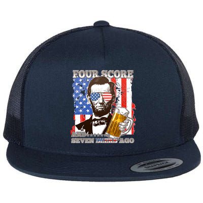 Funny Four Score And Seven Beers Ago Abe Lincoln Flatbill Hat