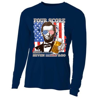Funny Four Score And Seven Beers Ago Abe Lincoln Cooling Performance Long Sleeve Crew