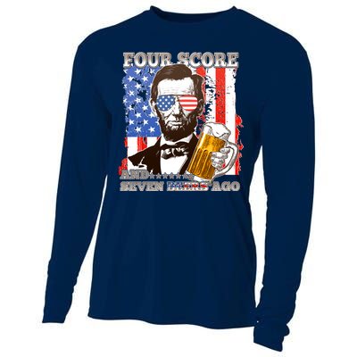 Funny Four Score And Seven Beers Ago Abe Lincoln Cooling Performance Long Sleeve Crew