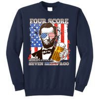 Funny Four Score And Seven Beers Ago Abe Lincoln Tall Sweatshirt