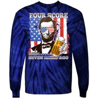 Funny Four Score And Seven Beers Ago Abe Lincoln Tie-Dye Long Sleeve Shirt