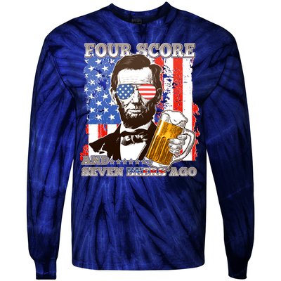 Funny Four Score And Seven Beers Ago Abe Lincoln Tie-Dye Long Sleeve Shirt