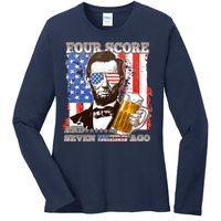 Funny Four Score And Seven Beers Ago Abe Lincoln Ladies Long Sleeve Shirt