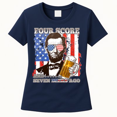 Funny Four Score And Seven Beers Ago Abe Lincoln Womens T-Shirt