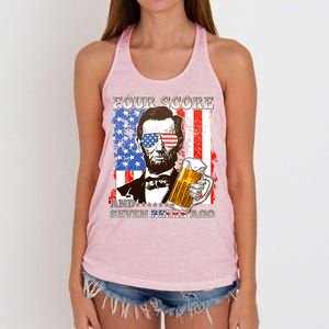 Funny Four Score And Seven Beers Ago Abe Lincoln Women's Knotted Racerback Tank