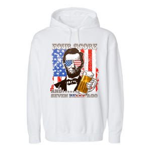 Funny Four Score And Seven Beers Ago Abe Lincoln Garment-Dyed Fleece Hoodie