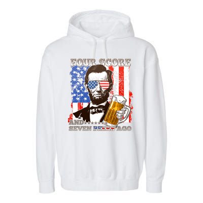 Funny Four Score And Seven Beers Ago Abe Lincoln Garment-Dyed Fleece Hoodie