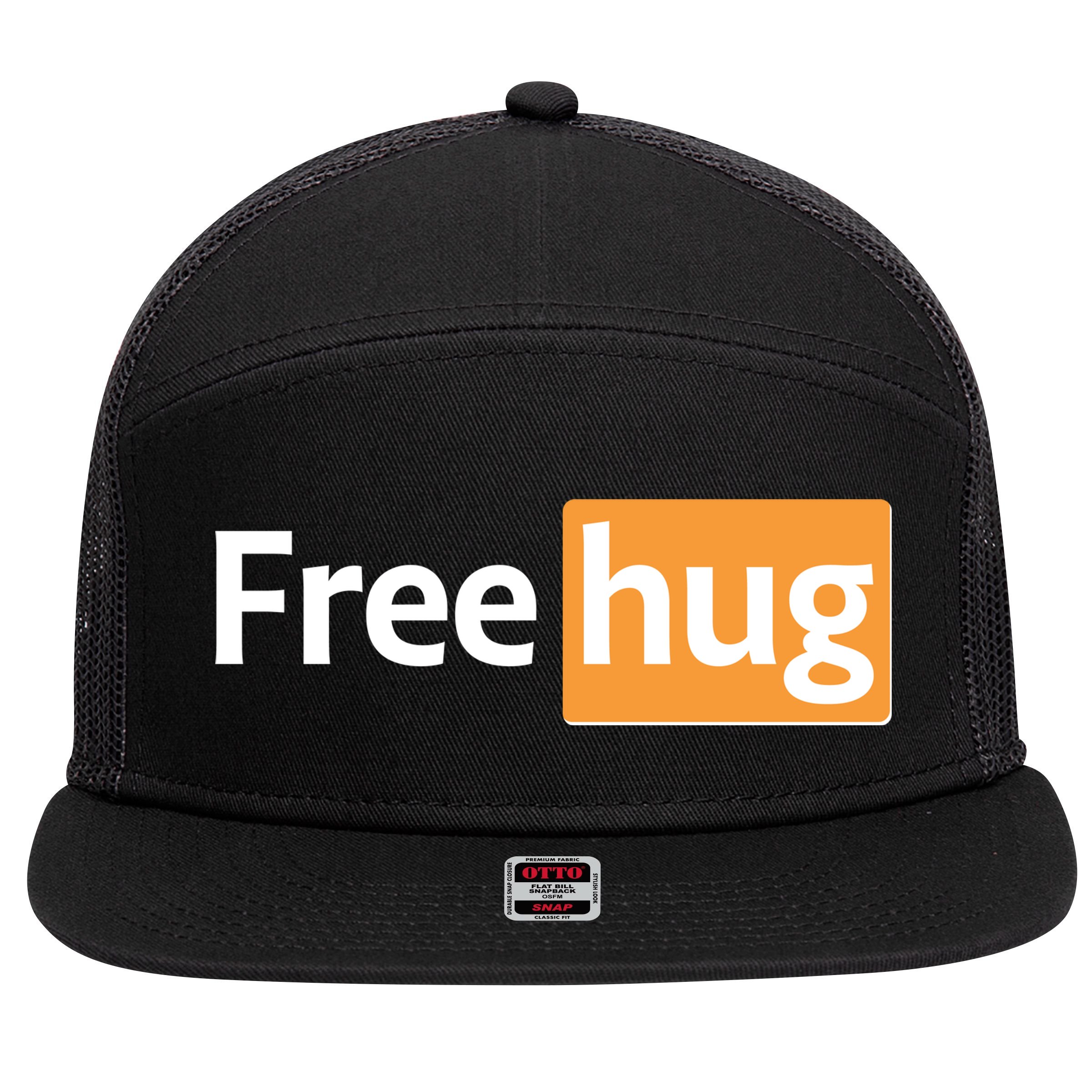 Funny Free Hug Logo Meme 7 Panel Mesh Trucker Snapback Hat