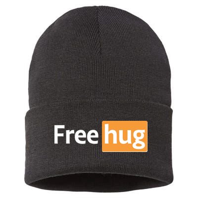 Funny Free Hug Logo Meme Sustainable Knit Beanie