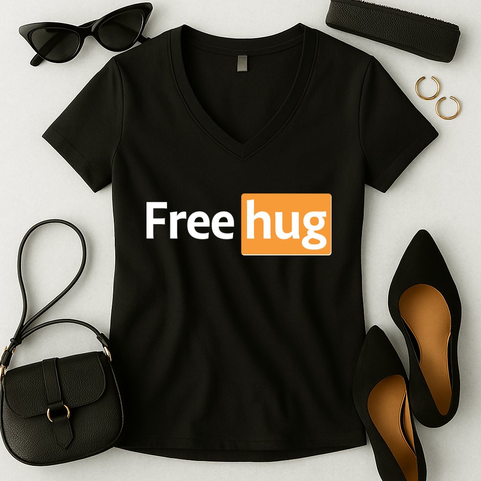Funny Free Hug Logo Meme Women's V-Neck T-Shirt