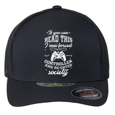 Funny Gamer Re-Enter Society  Flexfit Unipanel Trucker Cap