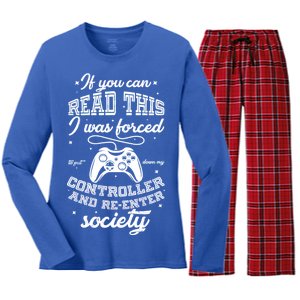 Funny Gamer Re-Enter Society  Women's Long Sleeve Flannel Pajama Set 