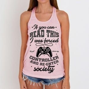 Funny Gamer Re-Enter Society  Women's Knotted Racerback Tank