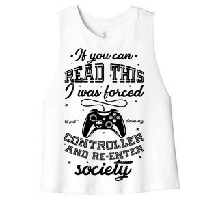 Funny Gamer Re-Enter Society  Women's Racerback Cropped Tank