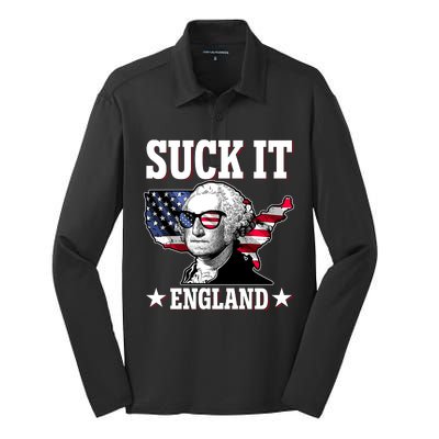 Funny George Washington Suck It England Silk Touch Performance Long Sleeve Polo