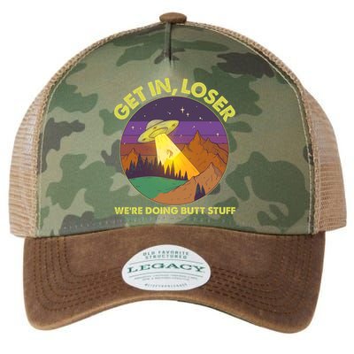 Funny Get In Loser We're Doing Butt Stuff UFO Wilderness Legacy Tie Dye Trucker Hat